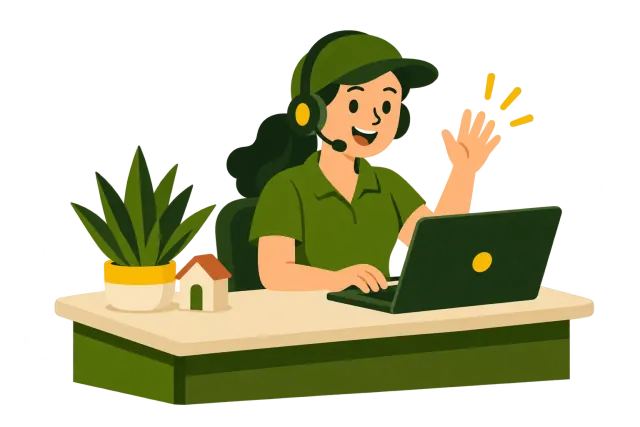 Friendly Shrub Boys team member at a laptop, ready to help