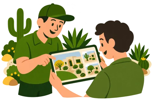 A finished AI-generated yard design on a tablet