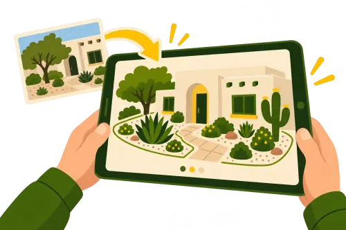 A yard photo being scanned on a tablet