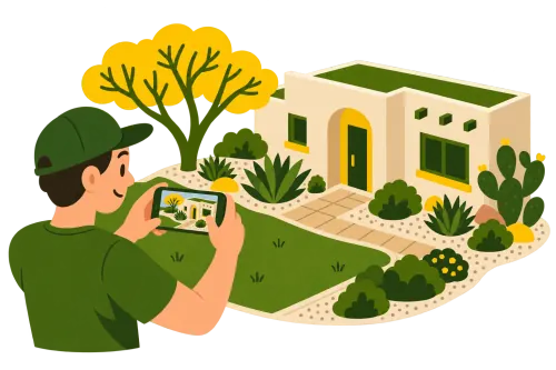 Homeowner photographing their yard